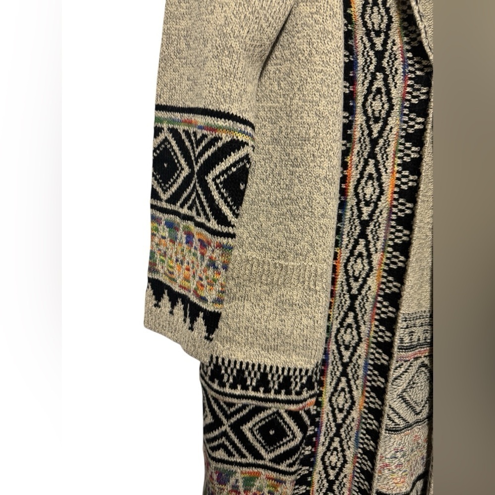 Kamana Boho Aztec Southwestern Open Front Fringe Cardigan Oversized Small - Picture 2 of 6
